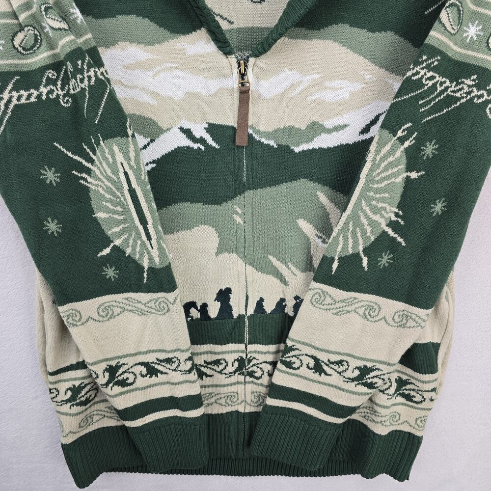 Hot Topic Lord of the Rings Cardigan Mens Sm Green Fellowship Shawl Sweater LOTR - Picture 5 of 10